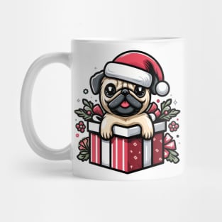 Pug In Present Dog Christmas Festive Santa Hat Mug